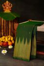 Kancheepuram Silk Bottle Green Saree With Muniya Buttis Body And Temple Border