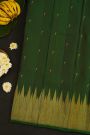 Kancheepuram Silk Bottle Green Saree With Muniya Buttis Body And Temple Border