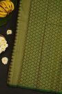 Kancheepuram Silk Bottle Green Saree With Muniya Buttis Body And Temple Border