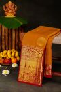 Kancheepuram Silk Mustard Saree With Big Buttis Body Long Contrast Border