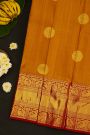 Kancheepuram Silk Mustard Saree With Big Buttis Body Long Contrast Border