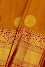Kancheepuram Silk Mustard Saree With Big Buttis Body Long Contrast Border