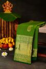 Kancheepuram Silk Parrot Green Saree With Mango Paisley Body And Self Border