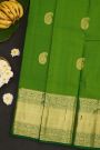 Kancheepuram Silk Parrot Green Saree With Mango Paisley Body And Self Border