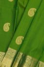 Kancheepuram Silk Parrot Green Saree With Mango Paisley Body And Self Border