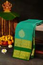 Kancheepuram Silk Sea Green Saree With Paisley Motifs Body Gap Border