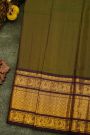 Kancheepuram Silk Mehendi Green Saree With Zari Lines Body And Contrast Florals And Peacocks Border