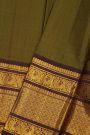 Kancheepuram Silk Mehendi Green Saree With Zari Lines Body And Contrast Florals And Peacocks Border