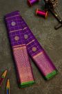 Gadwal Silk Purple Saree With Florals In Zari Checks Body