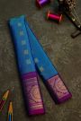 Gadwal Silk Blue Saree With Florals In Zari Checks Body