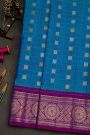Gadwal Silk Blue Saree With Florals In Zari Checks Body