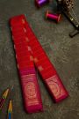 Gadwal Silk Red Saree With Florals And Leaves In Zari Checks Body