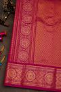 Gadwal Silk Red Saree With Florals And Leaves In Zari Checks Body