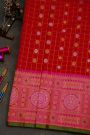 Gadwal Silk Red Saree With Florals In Zari Checks Body