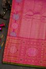 Gadwal Silk Red Saree With Florals In Zari Checks Body
