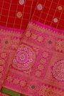 Gadwal Silk Red Saree With Florals In Zari Checks Body