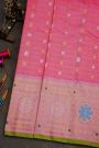 Gadwal Silk Pink Saree With Florals In Zari Checks Body