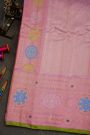 Gadwal Silk Pink Saree With Florals In Zari Checks Body