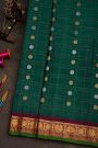 Gadwal Silk Bottle Green Saree With Florals And Leaves In Zari Checks Body