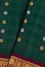 Gadwal Silk Bottle Green Saree With Florals And Leaves In Zari Checks Body