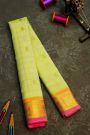 Gadwal Silk Light Yellow Saree With Florals In Zari Checks Body