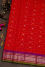 Gadwal Silk Red Saree With Florals In Zari Checks Body
