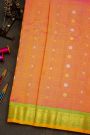 Gadwal Silk Peach Saree With Florals And Leaves In Zari Checks Body