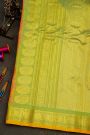 Gadwal Silk Peach Saree With Florals And Leaves In Zari Checks Body