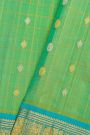 Gadwal Silk Green Saree With Florals In Zari Checks Body