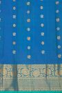 Gadwal Silk Sea Blue Saree With Florals And Peacocks In Zari Checks Body