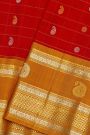 Gadwal Silk Red Saree With Gold And Silver Buttas Rich Mustard Gold Zari Border With Paisley Motifs