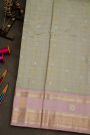 Gadwal Silk Grey Saree With Florals And Paisleys In Checks Body