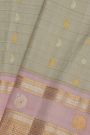 Gadwal Silk Grey Saree With Florals And Paisleys In Checks Body