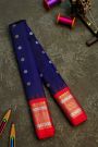 Gadwal Silk Navy Blue Saree With Floral Buttis In Zari Body
