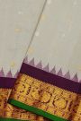 Gadwal Silk Light Grey Saree With Florals And Leaves In Zari Body