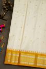 Gadwal Silk Off White Saree With Motifs And Buttis In Zari Body