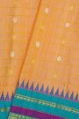 Gadwal Silk Peach Saree With Florals And Peacocks In Zari Checks Body