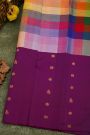 Kancheepuram Silk Multicolour Saree With Half-And-Half Design Body And Multicolour Checks Pallu