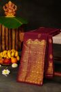 Kancheepuram Silk Dark Maroon Saree With Florals And Birds In Buttis Body