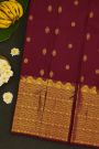 Kancheepuram Silk Dark Maroon Saree With Florals And Birds In Buttis Body