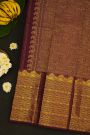 Kancheepuram Silk Dark Wine Colour Saree With Zig-Zag Zari Turning Border