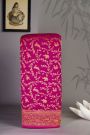 Banarasi Kaddi Georgette Pink Saree With Florals And Leaves Jaal