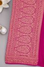 Banarasi Kaddi Georgette Pink Saree With Florals And Leaves Jaal