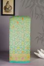 Banarasi Kaddi Georgette Sea Green Saree Florals And Paisleys Border