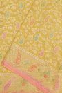 Banarasi Kaddi Georgette Yellow Saree With Florals And Leaves Jaal Border