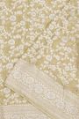 Banarasi Kaddi Georgette Light Yellow Saree With Florals And Leaves Jaal Body