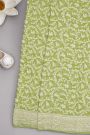 Banarasi Kaddi Georgette Lime Green Saree With With Animals And Birds Border