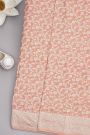 Banarasi Kaddi Georgette Peach Saree WIth Florals And Leaves Border