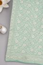 Banarasi Kaddi Georgette Sea Green Saree With Florals And Leaves Jaal Border