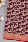 Banarasi Georgette Dark Wine Colour Saree With Contrast Red Border